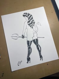 Image 2 of DEVIL GIRL WITH PITCHFORK Original art
