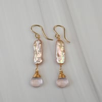Image 5 of Rose Quartz Earrings Keshi Pearl 14kt Gold-filled