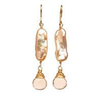 Image 1 of Rose Quartz Earrings Keshi Pearl 14kt Gold-filled