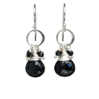 Image 1 of Black Tourmaline Earrings Sterling Silver Circle