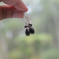 Image 2 of Black Tourmaline Earrings Sterling Silver Circle