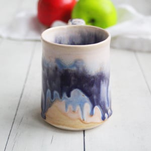 Image of Small Purple and White Pottery Mug with Dripping Artful Glaze, 10 Ounce Ceramic Mug, Made in USA