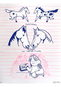 Image 1 of Two horses Risograph print in blue and pink 