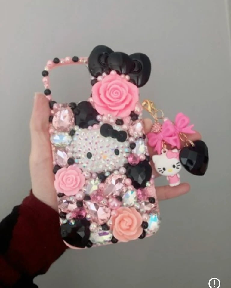 KAWAII BLACK PINK KITTY BLING PHONE CASE