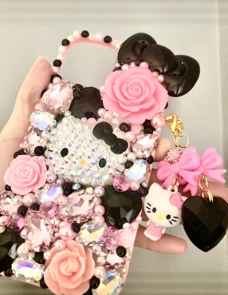 KAWAII BLACK PINK KITTY BLING PHONE CASE