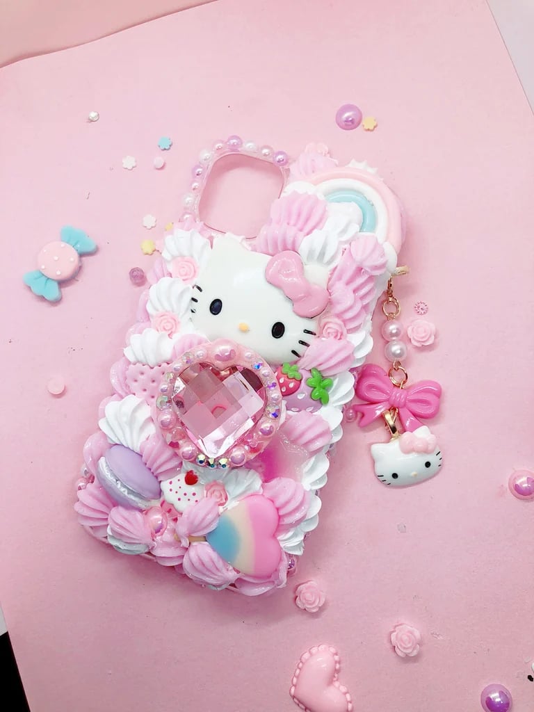 KAWAII PINK WHITE KITTY DECODEN PHONE CASE