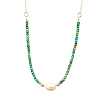 Image 1 of White Freshwater Cultured Pearl Necklace Turquoise 14kt Gold-filled