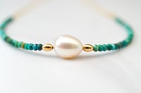 Image 4 of White Freshwater Cultured Pearl Necklace Turquoise 14kt Gold-filled