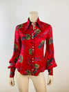Vintage 1970s Jeff Banks Red Balloon Sleeve Blouse