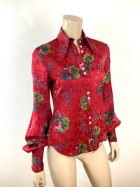 Image 2 of Vintage 1970s Jeff Banks Red Balloon Sleeve Blouse