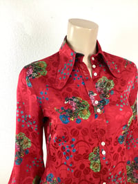 Image 3 of Vintage 1970s Jeff Banks Red Balloon Sleeve Blouse