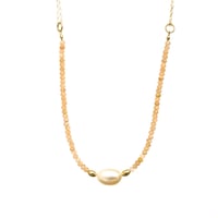 Image 1 of White Freshwater Cultured Pearl Necklace Peach Moonstone 14kt Gold-filled