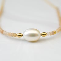 Image 4 of White Freshwater Cultured Pearl Necklace Peach Moonstone 14kt Gold-filled