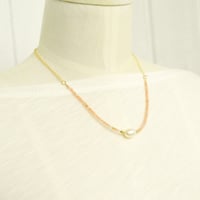 Image 2 of White Freshwater Cultured Pearl Necklace Peach Moonstone 14kt Gold-filled