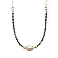 Image 1 of White Freshwater Cultured Pearl Necklace Black Spinel 14kt Gold-filled