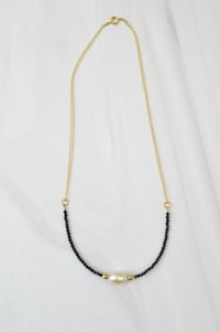 Image 3 of White Freshwater Cultured Pearl Necklace Black Spinel 14kt Gold-filled