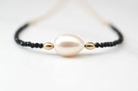 Image 4 of White Freshwater Cultured Pearl Necklace Black Spinel 14kt Gold-filled