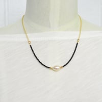 Image 2 of White Freshwater Cultured Pearl Necklace Black Spinel 14kt Gold-filled