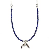 Image 1 of Sterling Silver Whale Fin Necklace Lapis Lazuli