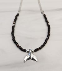 Image 4 of Sterling Silver Whale Fin Necklace Brown Mother of Pearl