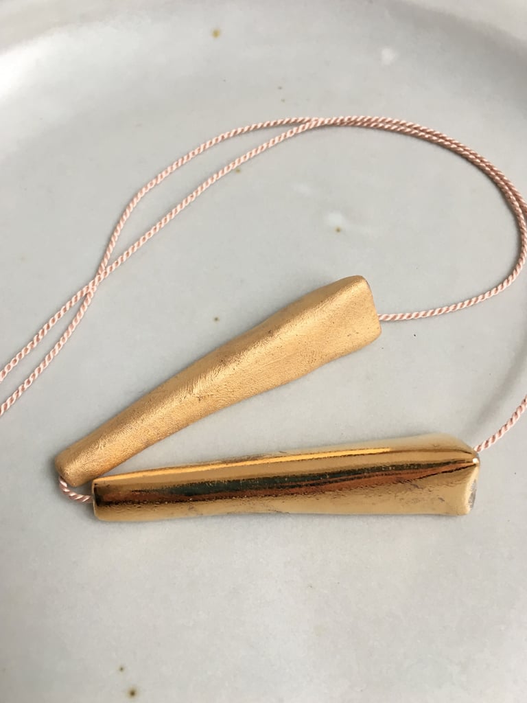 Porcelain necklace, silk chord in petal, 24K gold luster Image 3