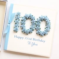 Image 1 of 100th Birthday Card. Personalised Card. 100 Birthday Card. Blue.