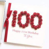 Image 1 of 100th Birthday Card. Personalised Card. 100 Birthday Card. Red.