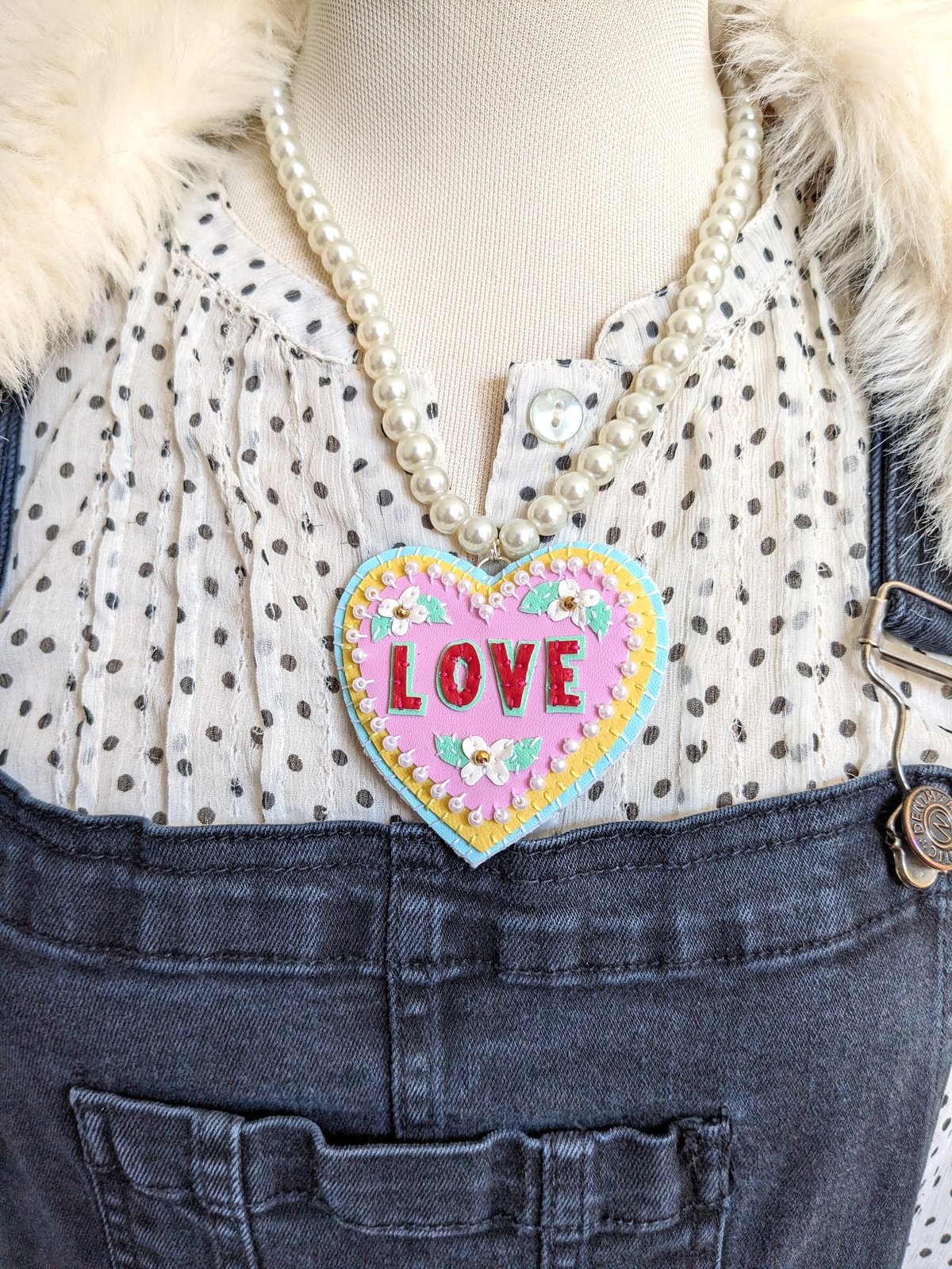 Image of Love Heart Cookie Pearl Necklace 
