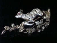 Image 2 of EDWARDIAN 18CT SILVER OLD ROSE CUT DIAMOND DEER BROOCH RUBY EYES