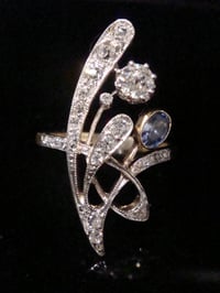 Image 1 of Edwardian French 18ct yellow gold platinum sapphire diamond 0.75ct nouveau ring