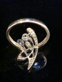 Image 2 of Edwardian French 18ct yellow gold platinum sapphire diamond 0.75ct nouveau ring