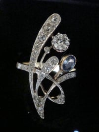 Image 4 of Edwardian French 18ct yellow gold platinum sapphire diamond 0.75ct nouveau ring