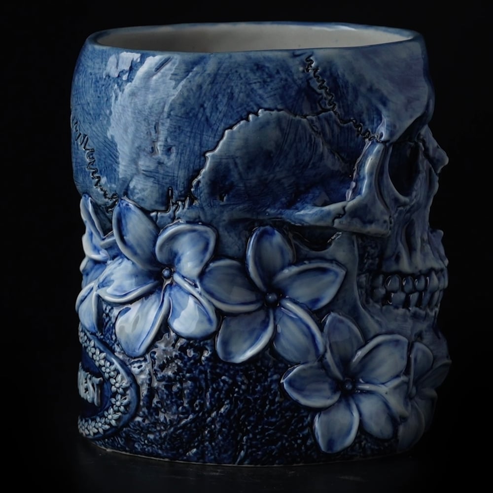 LEI'D TO REST Super Limited 20 oz Tiki Mug - ICY DEATH Cobalt Blue from Trevor Foster Studio