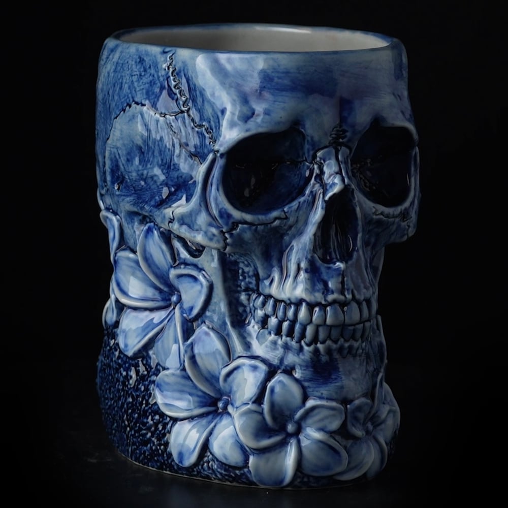LEI'D TO REST Super Limited 20 oz Tiki Mug - ICY DEATH Cobalt Blue from Trevor Foster Studio