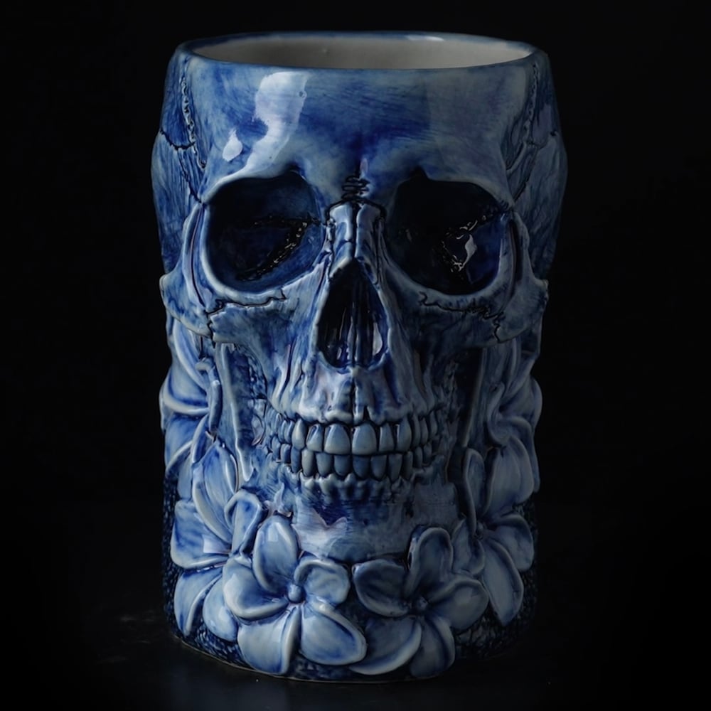 LEI'D TO REST Super Limited 20 oz Tiki Mug - ICY DEATH Cobalt Blue from Trevor Foster Studio