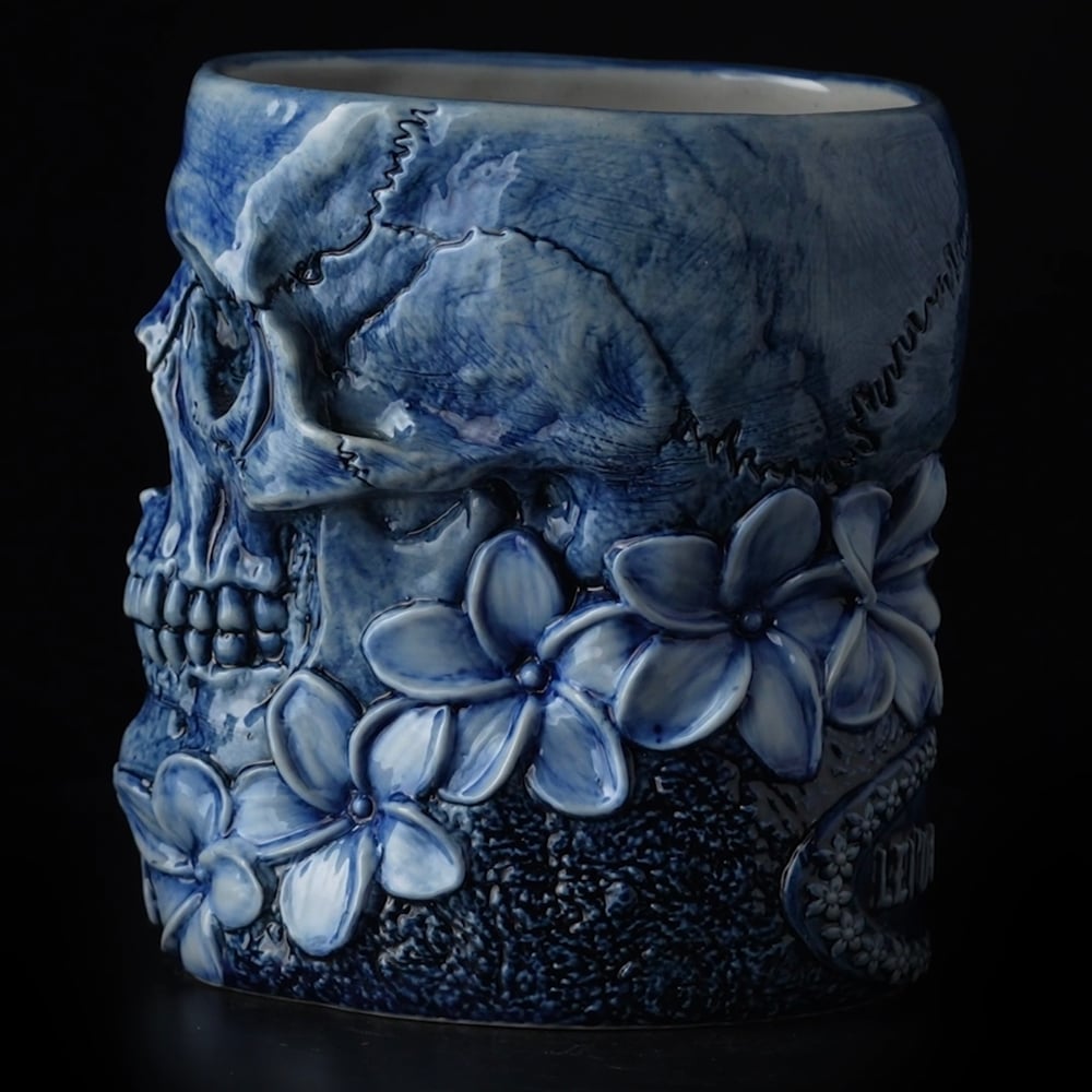 LEI'D TO REST Super Limited 20 oz Tiki Mug - ICY DEATH Cobalt Blue from Trevor Foster Studio