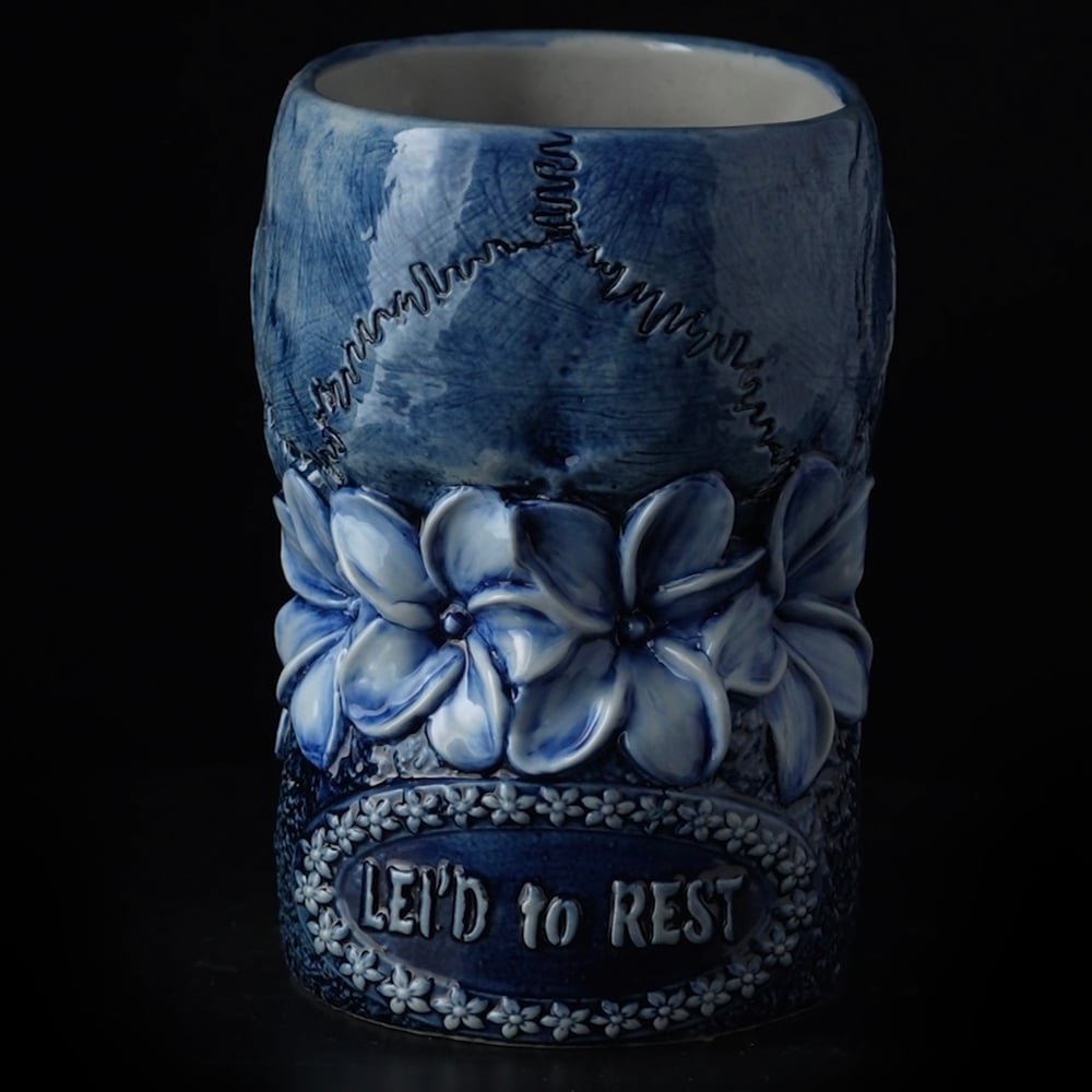 LEI'D TO REST Super Limited 20 oz Tiki Mug - ICY DEATH Cobalt Blue from Trevor Foster Studio