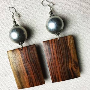 Image of Jahri Square Wood Silver Ball Earrings
