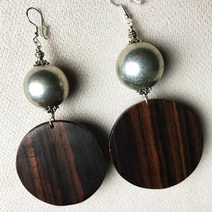 Image of Precious Round Wood Silver Ball Earrings