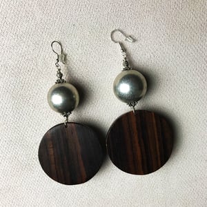 Image of Precious Round Wood Silver Ball Earrings