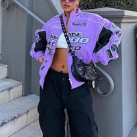 BoohooMan Women's Purple and Black Racing Jacket 