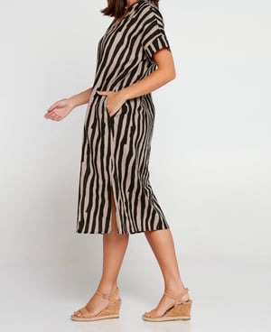 Image of Sophie  Stripe Cotton Dress - Tan/ Brown 