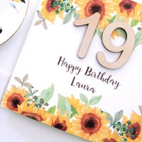 Image 1 of 19th Birthday Card. Personalised 19 Birthday Card. Sunflowers.