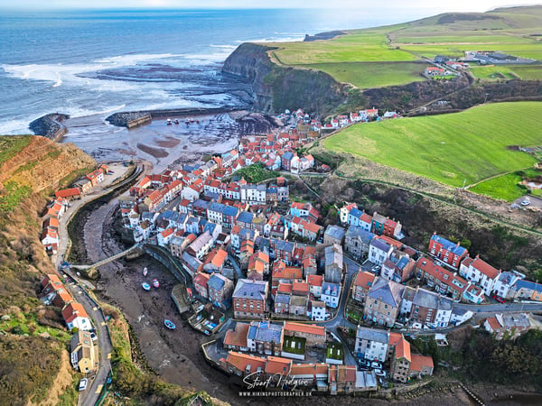 Image of Staithes in North Yorkshire, England Photo Print. Staithes from above by Drone 
