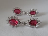 Image 3 of Queen Mary of Denmark Inspired Ruby Red Crystal Teardrop Statement Earrings