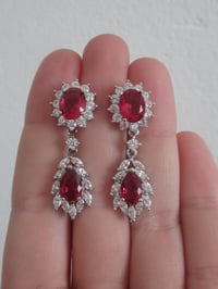 Image 4 of Queen Mary of Denmark Inspired Ruby Red Crystal Teardrop Statement Earrings