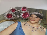 Image 2 of Queen Mary of Denmark Inspired Ruby Red Crystal Teardrop Statement Earrings