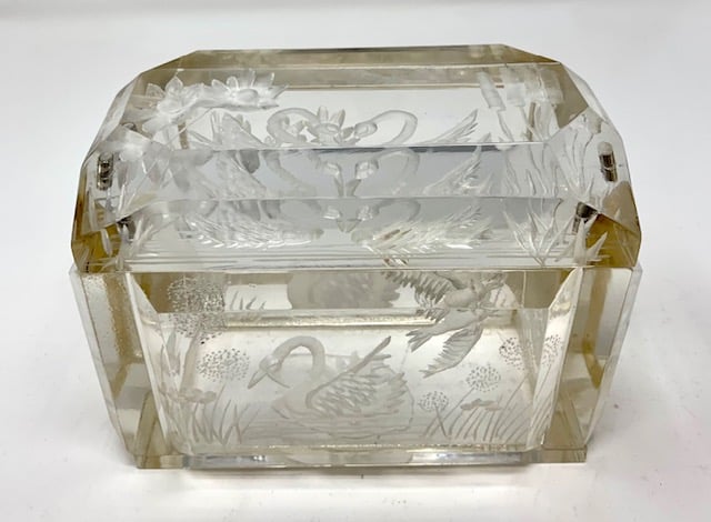 Image of Clear Lucite Swans Box by Joyce Francis