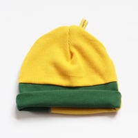 Image 4 of forest green yellow waffle thermal beanie hat courtneycourtney lined stretch knit active warm winter