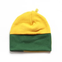 Image 3 of forest green yellow waffle thermal beanie hat courtneycourtney lined stretch knit active warm winter